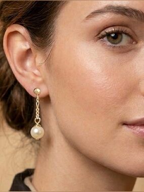 14kt Yellow Gold Chain and Pearl Dangle Earrings, 1.49g